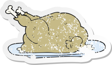 Bir insan tarafından çizilmiş pişmiş tavuk çizgi filminin gerilimli yapıştırması.