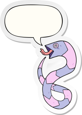 Bir insan tarafından çizilmiş konuşma balonu çıkartmalı tıslayan çizgi film yılanı.