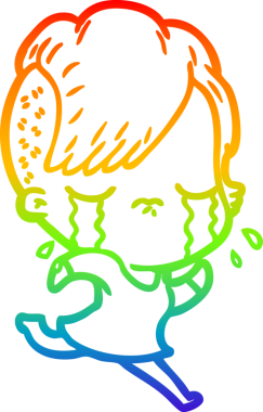 Gökkuşağı gradyan çizgi çizimi bir insan tarafından çizilen ağlayan bir kızın çizimi