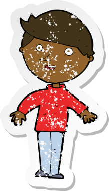 Bir insan tarafından çizilmiş mutlu bir adamın karikatür yapıştırması.