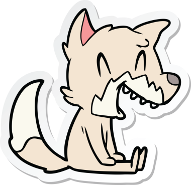 Bir insan tarafından çizilmiş gülen tilki çizgi filminin çıkartması.