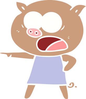 Bir insan tarafından çizilmiş düz renkli çizgi film domuzu.