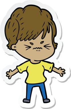 Bir insan tarafından çizilmiş, hayal kırıklığına uğramış bir kadının çıkartması.