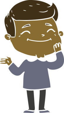 Bir insan tarafından çizilmiş mutlu düz renkli karikatür adam.