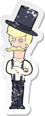 Bir insan tarafından çizilmiş silindir şapkalı bir çizgi film karakterinin gerilimli çıkartması.