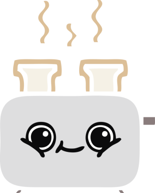 Bir insan tarafından çizilmiş bir tost makinesinin düz renkli retro karikatürü