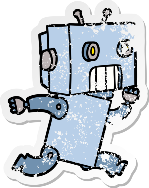 Bir insan tarafından çizilmiş karikatür robotunun sıkıntılı çıkartması.