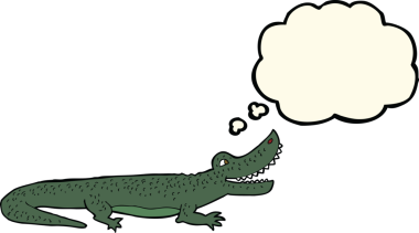 Bir insan tarafından çizilmiş düşünce balonlu mutlu timsah çizgi filmi