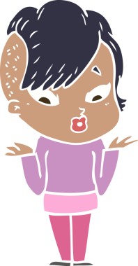 Düz renkli karikatür. Şaşırmış bir kız. Bir insan tarafından çizilmiş.