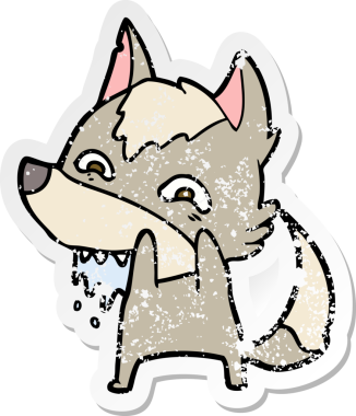 Bir insan tarafından çizilmiş aç bir kurdun sıkıntılı çıkartması.