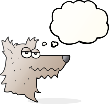 Bir insan tarafından çizilmiş serbest çizim baloncuk kurt kafası.