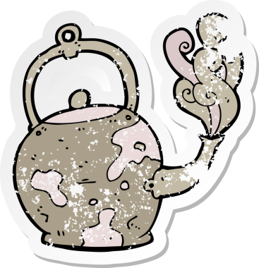 Bir insan tarafından çizilmiş eski bir çay demliğinin gerilimli yapıştırması.