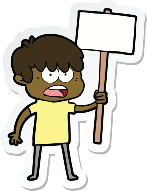 Bir insan tarafından çizilmiş endişeli bir çizgi film çocuğunun çıkartması.