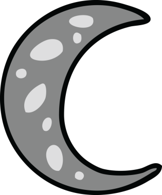Bir insan tarafından çizilmiş hilal şeklindeki bir ayın el çizimi karikatürü