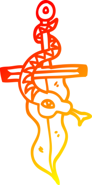 Bir insan tarafından çizilmiş bir çizgi dövmeli hançer sembolünün sıcak çizgi çizimi