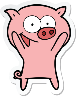 Bir insan tarafından çizilmiş mutlu bir domuz çizgi filminin çıkartması.