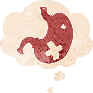 Düşünce baloncuğu ve grunge ile çizgi film midesi bir insan tarafından çizilmiş sıkıntılı retro desen