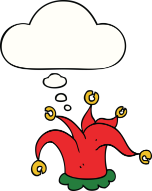 Bir insan tarafından çizilmiş düşünce baloncuklu soytarı şapkası.