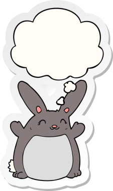 Düşünce baloncuklu çizgi film tavşanı insan tarafından çizilmiş bir çıkartma.