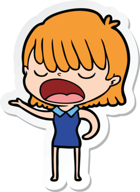 Bir insan tarafından çizilmiş yüksek sesle konuşan bir karikatür kadının çıkartması.