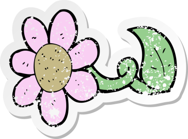 Bir insan tarafından çizilmiş karikatür çiçeğinin gerilmiş yapıştırması.