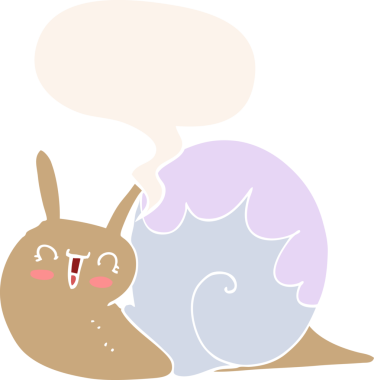 Bir insan tarafından çizilmiş konuşma baloncuğu olan sevimli çizgi film salyangozu.