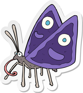 Bir insan tarafından çizilmiş komik kelebeğin çıkartması.