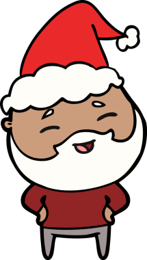 Bir insan tarafından çizilmiş Noel Baba şapkası takan mutlu sakallı bir adamın el çizimi.