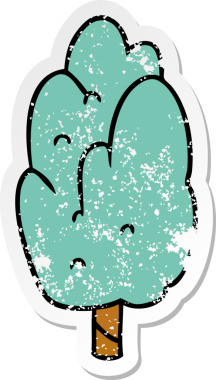 Bir insan tarafından çizilmiş, kederli bir karikatür karalaması tek yeşil ağaç.