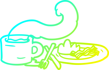 Bir insanın çizdiği kahve ve domuz pastırmasının soğuk gradyan çizimi.