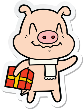 Bir insan tarafından çizilmiş sinirli çizgi film domuzu çıkartması.