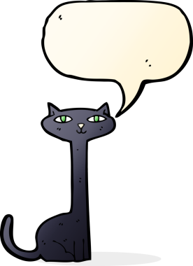 bir insan tarafından çizilmiş konuşma balonlu kara kedi.