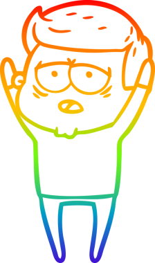 Gökkuşağı gradyan çizgi çizimi bir insan tarafından çizilmiş yorgun bir adam