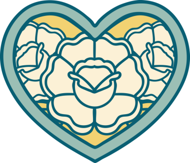 Bir insan tarafından çizilmiş kalp ve çiçeklerin ikonik dövme şekli