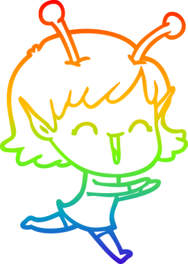 Gökkuşağı gradyan çizgi çizimi bir insan tarafından çizilmiş uzaylı bir kızın gülüşü.