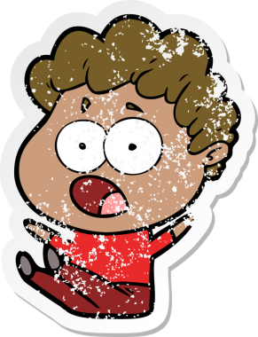 Bir insan tarafından çizilen şaşkınlık içinde soluk soluğa kalmış bir çizgi film karakterinin sıkıntılı çıkartması.