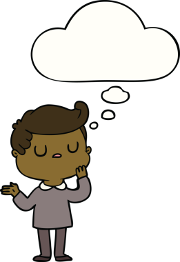 Bir insan tarafından çizilen düşünce baloncuğuyla merak eden çizgi film adamı.