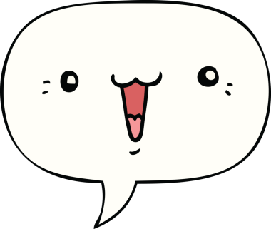 Bir insan tarafından çizilmiş konuşma baloncuklu şirin çizgi film yüzü.