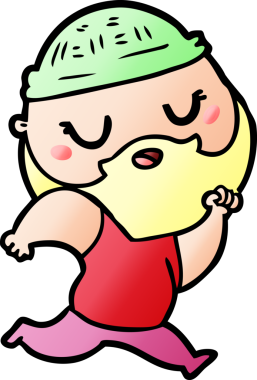 Bir insan tarafından çizilmiş sakallı bir çizgi film adamı.