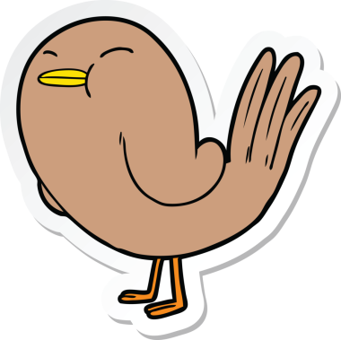 Bir insan tarafından çizilmiş çizgi film kuşunun çıkartması.