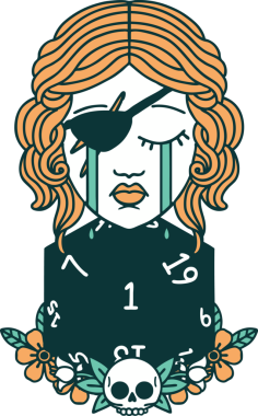 Retro Dövme Tarzı Ağlayan İnsan Haydut Doğal bir d20 ruloyla Bir insan tarafından çizilmiş