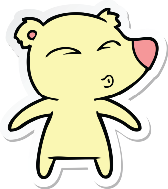 Bir insan tarafından çizilmiş ıslık çalan bir ayının çıkartması.