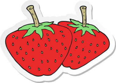 Bir insan tarafından çizilmiş karikatür çileği etiketi.