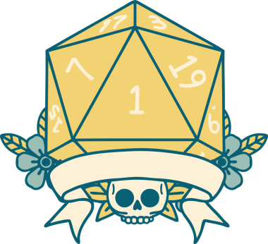 Retro Dövme Biçimi Doğal Bir d20 zar bir insan tarafından çizildi