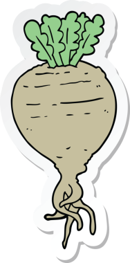 Bir insan tarafından çizilmiş karikatür kök sebzesi çıkartması.