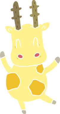 Bir insan tarafından çizilmiş şirin düz renkli çizgi film zürafası.