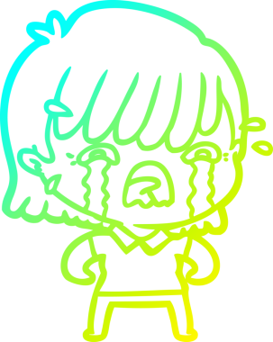 Bir insan tarafından çizilmiş ağlayan bir çizgi film kızı çizimi.