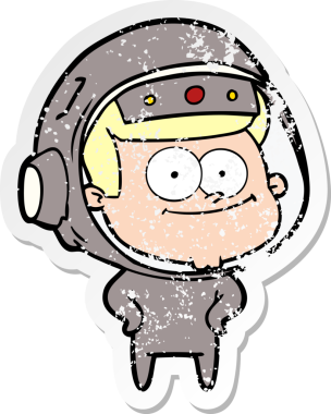 Bir insan tarafından çizilmiş mutlu bir astronot karikatürü.