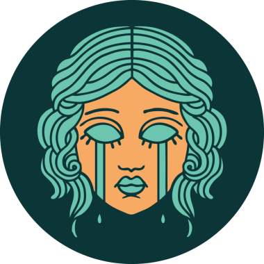 İkonik dövme stili. Bir insan tarafından çizilmiş ağlayan kadın yüzü.