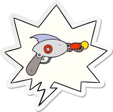 Bir insan tarafından çizilmiş konuşma balonu çıkartmalı karikatür ışın silahı.